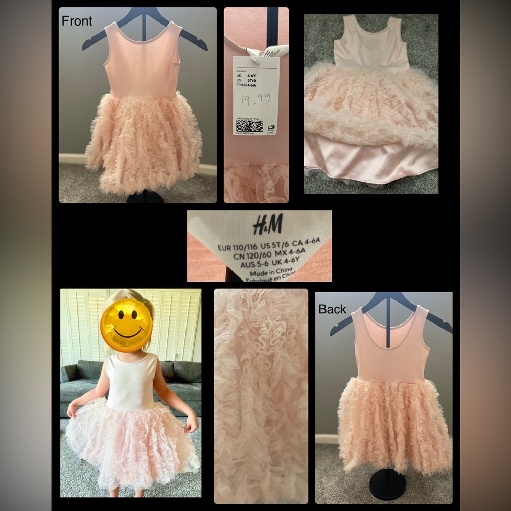 NWT H&M Blush Ruffle Dress for Girls, US size 5T/6. Fast Shipper!